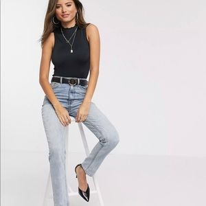 Stradivarius High Neck Ribbed Tank in Black
